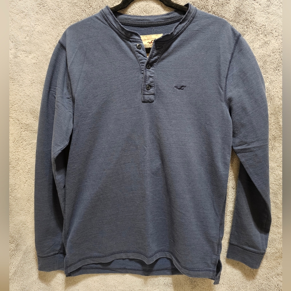 Hollister Men's Navy Long Sleeve Henley